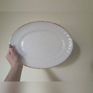 Anchor Hocking White and Gold Rimmed Serving Platter